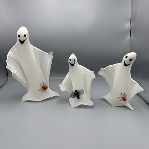 Vtg 3 Gauze Wire Tabletop Decor Happy Ghosts Figures Halloween Spiders Bat READ